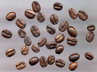 coffee-beans, particles on the cray background
