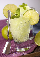 fresh lime granita with mint close up