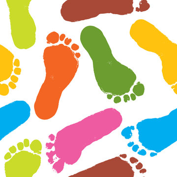 Seamless pattern, prints of foots of the child, vector 