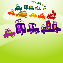 Fototapeta premium cars caravan, chain of cars on a road