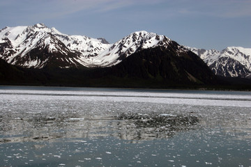 Mountains reflected in ocean