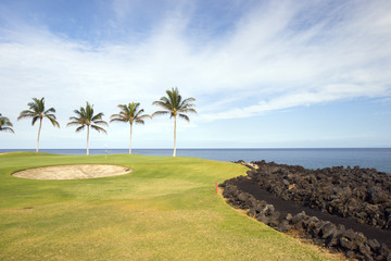 Golf Course on Lava Ocean Shore of Kona Island, Hawaii