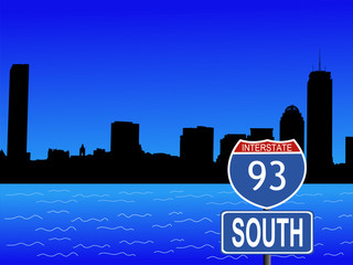 Boston skyline and interstate sign illustration