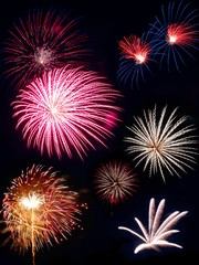 Multiple bursts of Fourth of July fireworks