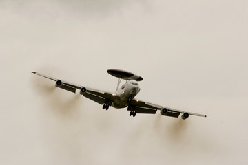 A NATO AWACS aircraft on approach for landing