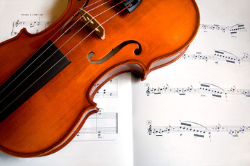 Fototapeta na wymiar Violin on a Music Sheet 