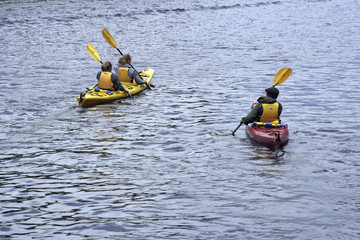 People kayaking in the lake