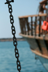 Anchor chain on background of the ship