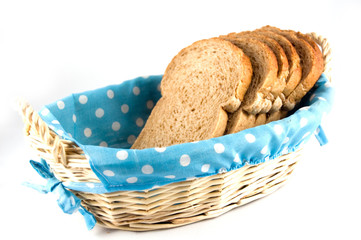 bread in a blue basket