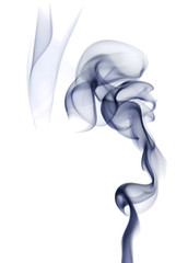Blue silky curtain made of smoke on white