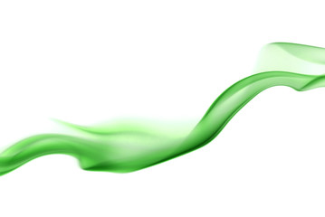 Green silky curtain made of smoke on white