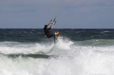 Kite Surfing on Bamburgh Beach in the North Sea