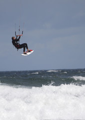 Kite Surfing on Bamburgh Beach in the North Sea
