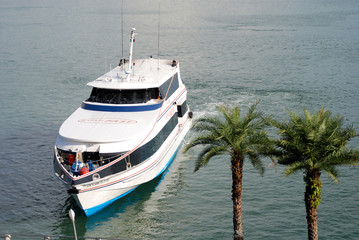 Fototapeta premium Tourist boat parked at the jetty