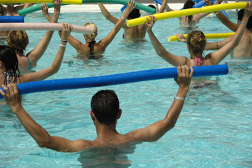 People doing water aerobic in pool