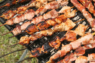 barbecue with delicious grilled meat on grill