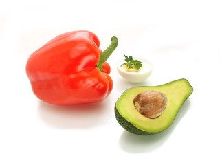 red pepper, avocado and hard-boiled egg