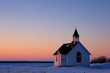 Fototapeta premium Sunset and prairie church