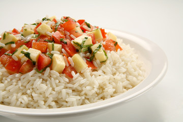 recipe of rice, tomatoes, basil, and mozzarella cheese