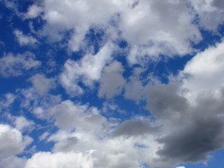 Blue sky with white and grey clouds