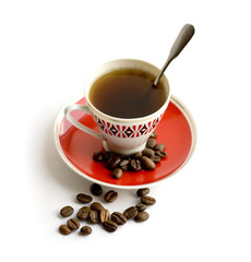 Cup of black coffee on white background