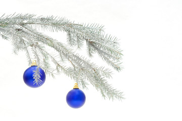 A silvery christmas branch with colorful baubles