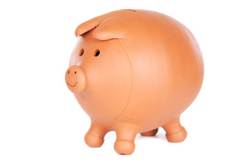 Photo of a money box a over white background