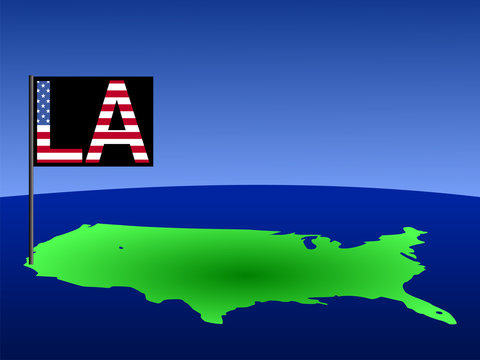 Map of USA with Los Angeles American flag illustration