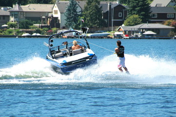 Man waterskiing on the lake.