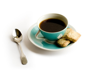 Cup of black coffee on white background