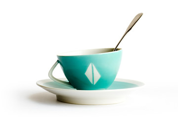 Cup of black coffee on white background