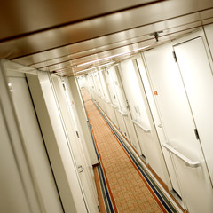 The empty corridor of a hotel