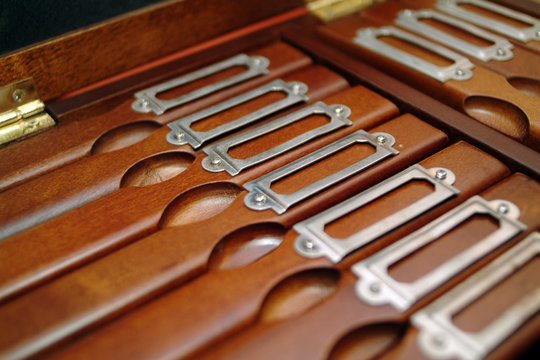 wood file cabinet with focus on center