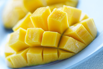 A closeup shot of a ripe and juicy mango