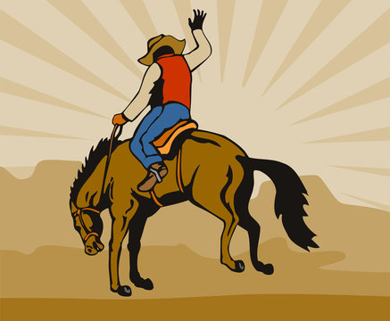Cowboy Riding A Bucking Bronco