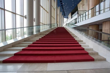 Papier Peint photo Escaliers grand escalier en marbre avec velours rouge