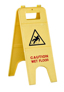 Isolated Yellow Wet Floor Sign With Text