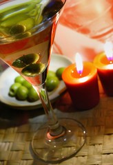 Martini in night light and of olive