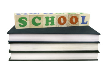 books and bricks isolated on white background