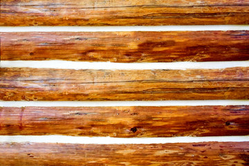 A close up of a log home