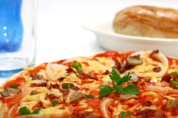 delicious pizza up close, shallow DOF