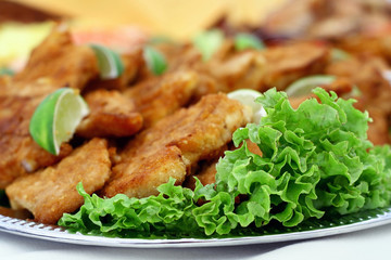 schnitzel served - delicious dinner and vegetable