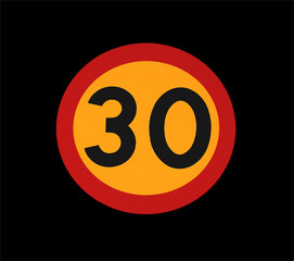 red and yelllow 30 traffic speed limit sign