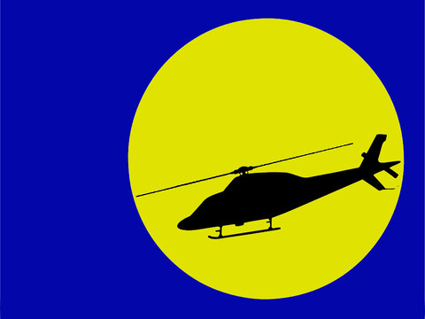 modern helicopter silhouette in moonlight