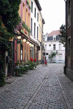 The smal street in a city of Bornem, Belgium