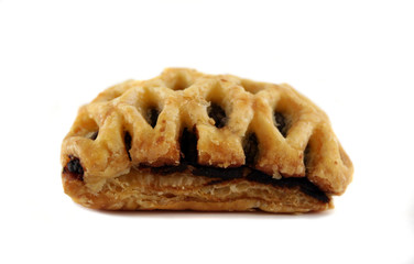 Delicious chocolate danish lattice pastry ready to eat.
