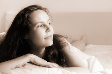 Fototapeta premium Morning girl-4(soft focused+sepia toned version)