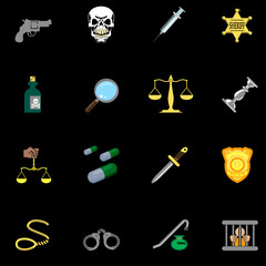  law, order, police and crime icon series set