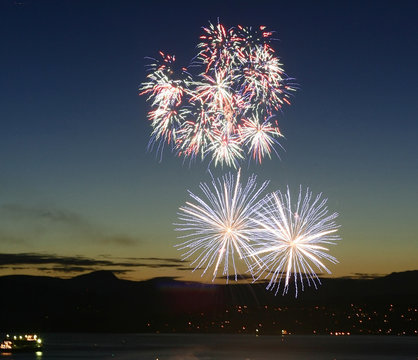 A beautiful fireworks display at sundown