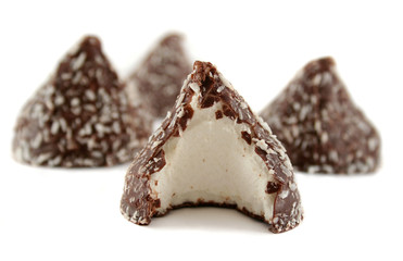 Chocolate and coconut covered marshmallow cones 